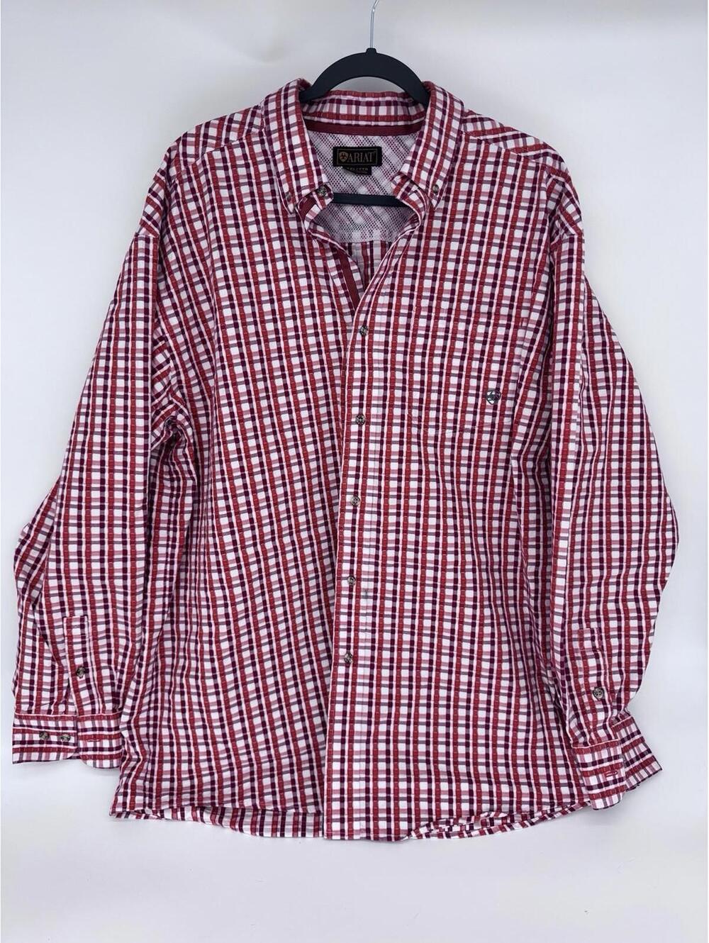 Ariat Long Sleeve Button Up Red Orange White Size XXL **Small Stain**
